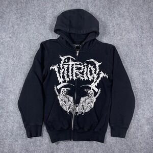 Vitriol Graphic Zip Hoodie Mens XS Black Reaper Skeleton Streetwear